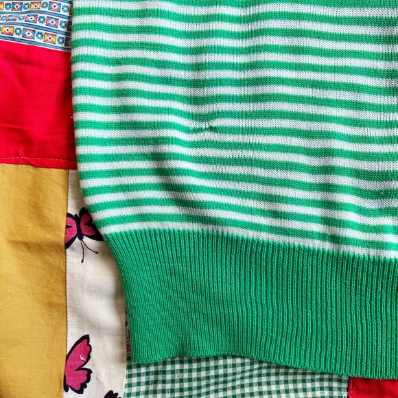 Vintage 70s Green White Striped Knit Sweater Pull Over // Size Small - Picture 5 of 5